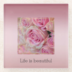 Dessous-de-verre En Verre Roses blanches roses Belles moments