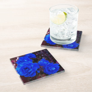 Dessous-de-verre En Verre Roses bleu électrique