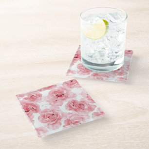 Dessous-de-verre En Verre Roses roses aquarelle floral blush botanique