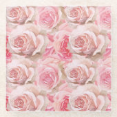Dessous-de-verre En Verre Roses roses romantiques Fête des mariées florale (Devant)