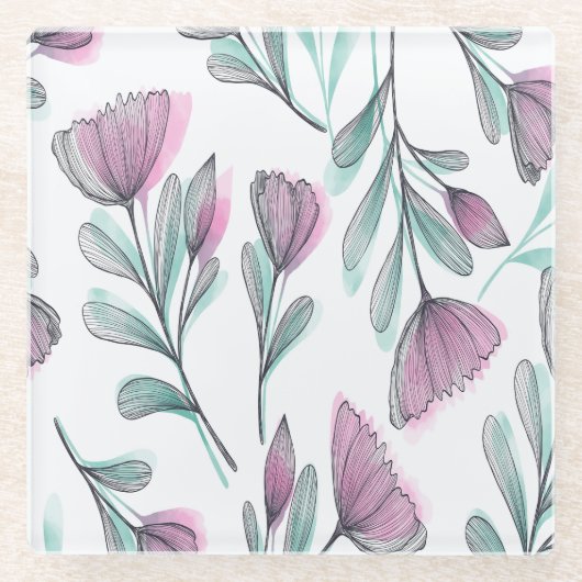 Dessous-de-verre En Verre Roses violets (Devant)