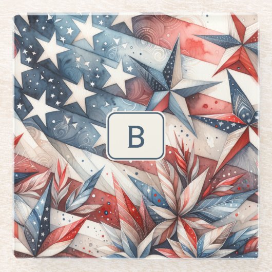 Dessous-de-verre En Verre Rouge blanc et bleu (Devant)