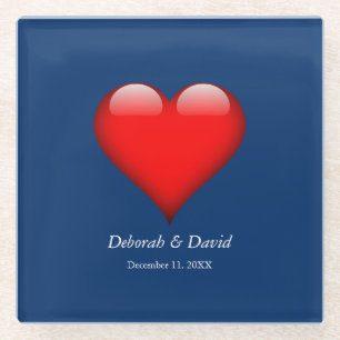 Dessous-de-verre En Verre Rouge Coeur bleu Moderne minimaliste Mariage