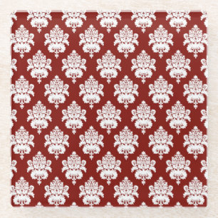 Dessous-de-verre En Verre Rouge Damas/Rouge Design Noël Dessous de verre élé