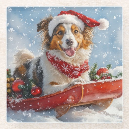 Dessous-de-verre En Verre Rough Collie Dog in Sledge Let Snow Christmas (Devant)
