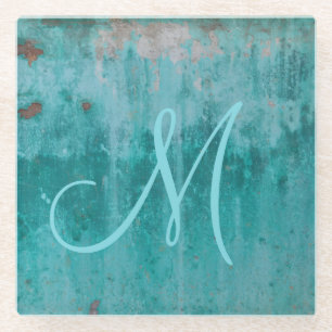 Dessous-de-verre En Verre Rouille Turquoise   Monogramme