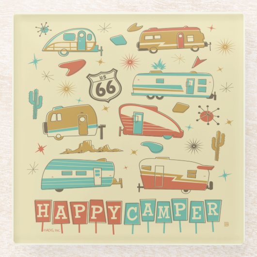 Dessous-de-verre En Verre Route 66 Happy Camper (Devant)