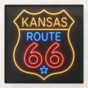 Dessous-de-verre En Verre Route 66 Kansas Décor Néon Americana