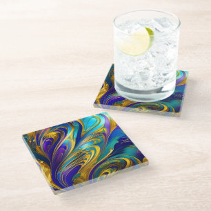 Dessous-de-verre En Verre Rubans couleur or Abstrait bleu violet 