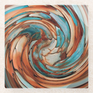 Dessous-de-verre En Verre Rust N Bleu Art Abstrait