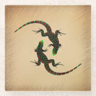 Dessous-de-verre En Verre Rustique Yin Yang Lizards