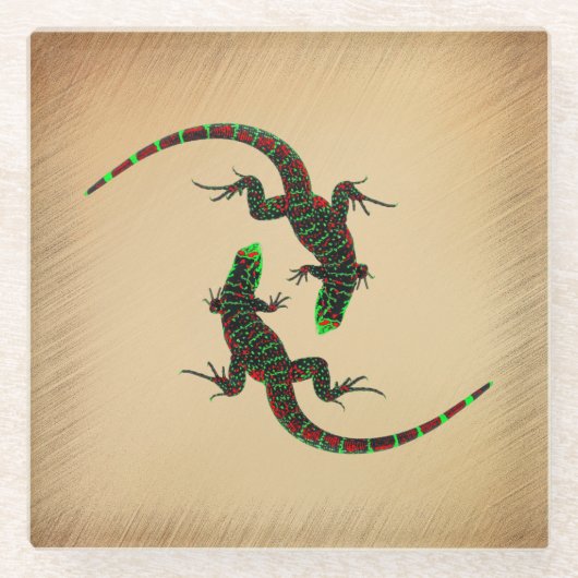 Dessous-de-verre En Verre Rustique Yin Yang Lizards (Devant)