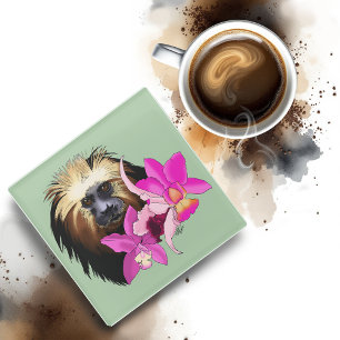 Dessous-de-verre En Verre Sage Floral Tamarin Lion à Tête Dorée Singe