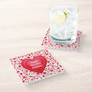 Dessous-de-verre En Verre Saint Anniversaire Rouge Confetti Coeur Personnali