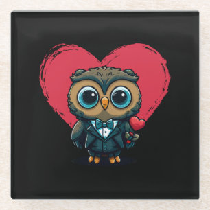 Dessous-de-verre En Verre Saint Valentin Romance avec la salle Adorable Owl