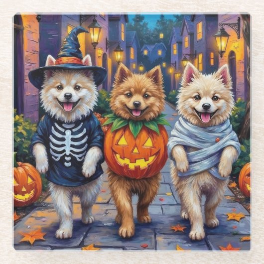 Dessous-de-verre En Verre Samoyed Dogs Trick-or-Treating Halloween Costumes (Devant)