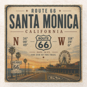 Dessous-de-verre En Verre Santa Monica Route 66 Halte de Dégustation