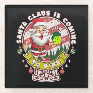 Dessous-de-verre En Verre Santa Pickleball Noël, Santa drôle
