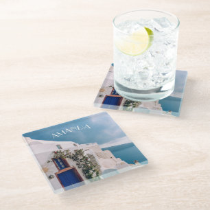 Dessous-de-verre En Verre Santorini Grèce - porte bleue à santorini grèce