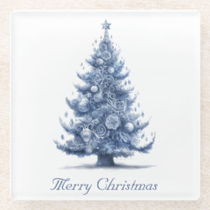 Dessous-de-verre En Verre Sapin de Noël en bleu de Delft, personnalisable