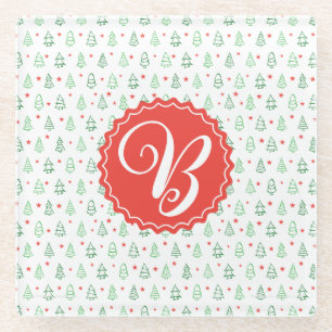 Dessous-de-verre En Verre Sapin de Noël rouge et vert