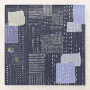 Dessous-de-verre En Verre sashiko japonais coutures ressemblant à un motif