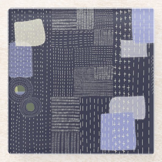 Dessous-de-verre En Verre sashiko japonais coutures ressemblant à un motif (Devant)