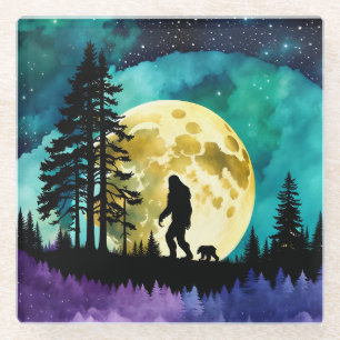 Dessous-de-verre En Verre Sasquatch et Ours sur la montagne