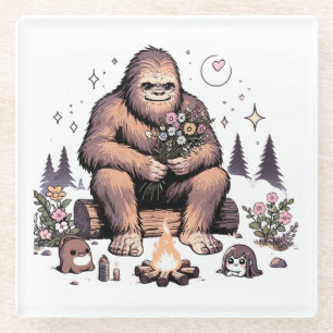 Dessous-de-verre En Verre Sasquatch tenant des fleurs