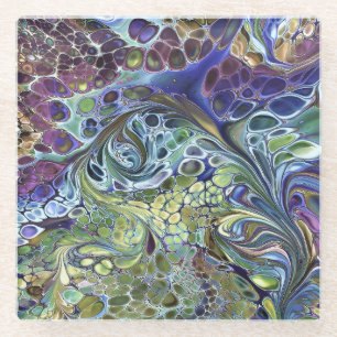 Dessous-de-verre En Verre Sauge d'olive vert, bleu violet bordeaux abstrait 