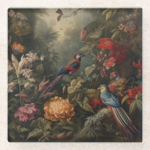 Dessous-de-verre En Verre Scène botanique vintage oiseaux fleurs au paradis