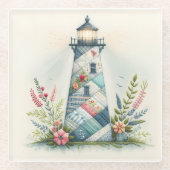 Dessous-de-verre En Verre Scène florale côtière du phare patchwork (Devant)
