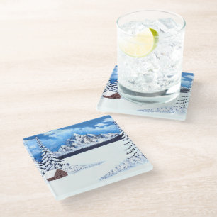 Dessous-de-verre En Verre Scène hivernale merveilleuse