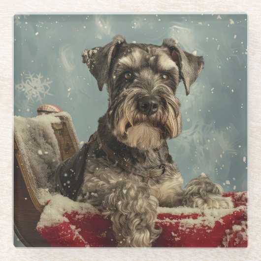 Dessous-de-verre En Verre Schnauzer Chien Festif de Noël (Devant)