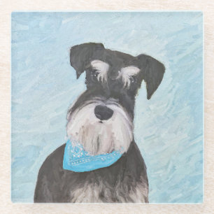 Dessous-de-verre En Verre Schnauzer (Miniature) Peinture - Joli chien origin