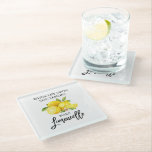 Dessous-de-verre En Verre Script de brosse moderne Aquarelle Lemons Limoncel<br><div class="desc">Brosse moderne Script Aquarelle Citrons Quand La Vie Vous Donne Citrons Fabriquer Dessous de verre en verre Limoncello</div>
