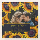 Dessous-de-verre En Verre Script de tournesol rustique mariage photo enregis (Devant)