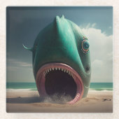 Dessous-de-verre En Verre Sculpture de requin sur la plage (Devant)