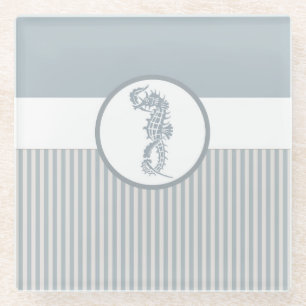 Dessous-de-verre En Verre Seahorse Bleu Classique Nautique Élégant