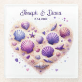 Dessous-de-verre En Verre Seashell Beach Valentine Anniversary Names (Devant)