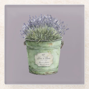 Dessous-de-verre En Verre Seau vert blanc Fleurs de lavande