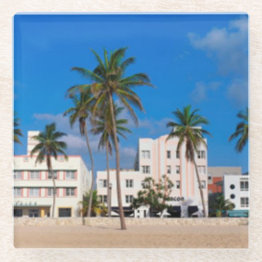 Dessous-de-verre En Verre Secteur d'art déco de plage du sud Miami (Devant)