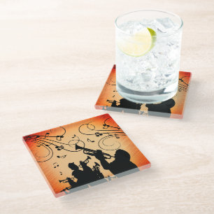 Dessous-de-verre En Verre Section Trumpet Jazz Musique Orange Rust