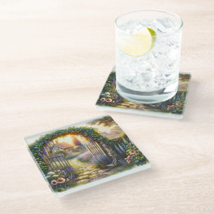 Dessous-de-verre En Verre Sentier de jardin enchanté Cottagecore