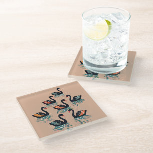 Dessous-de-verre En Verre Sept Cygnes Nageant Pochoir Style Découpe 4