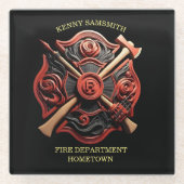 Dessous-de-verre En Verre Service des incendies Emblème de courage et de dév (Devant)