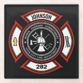 Dessous-de-verre En Verre Service d'incendie AJOUTER LE NOM Pompier Insigne (Devant)