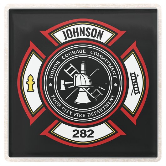 Dessous-de-verre En Verre Service d'incendie AJOUTER LE NOM Pompier Insigne