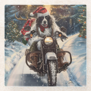 Dessous-de-verre En Verre Setter Anglais Chien à Moto Noël