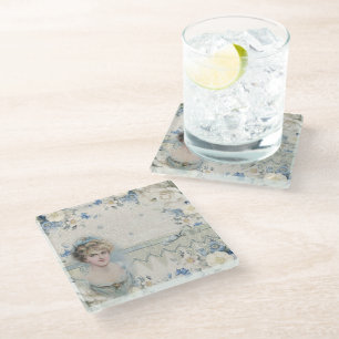 Dessous-de-verre En Verre Shabby Chic Vintage Victorienne Lady avec Fleurs